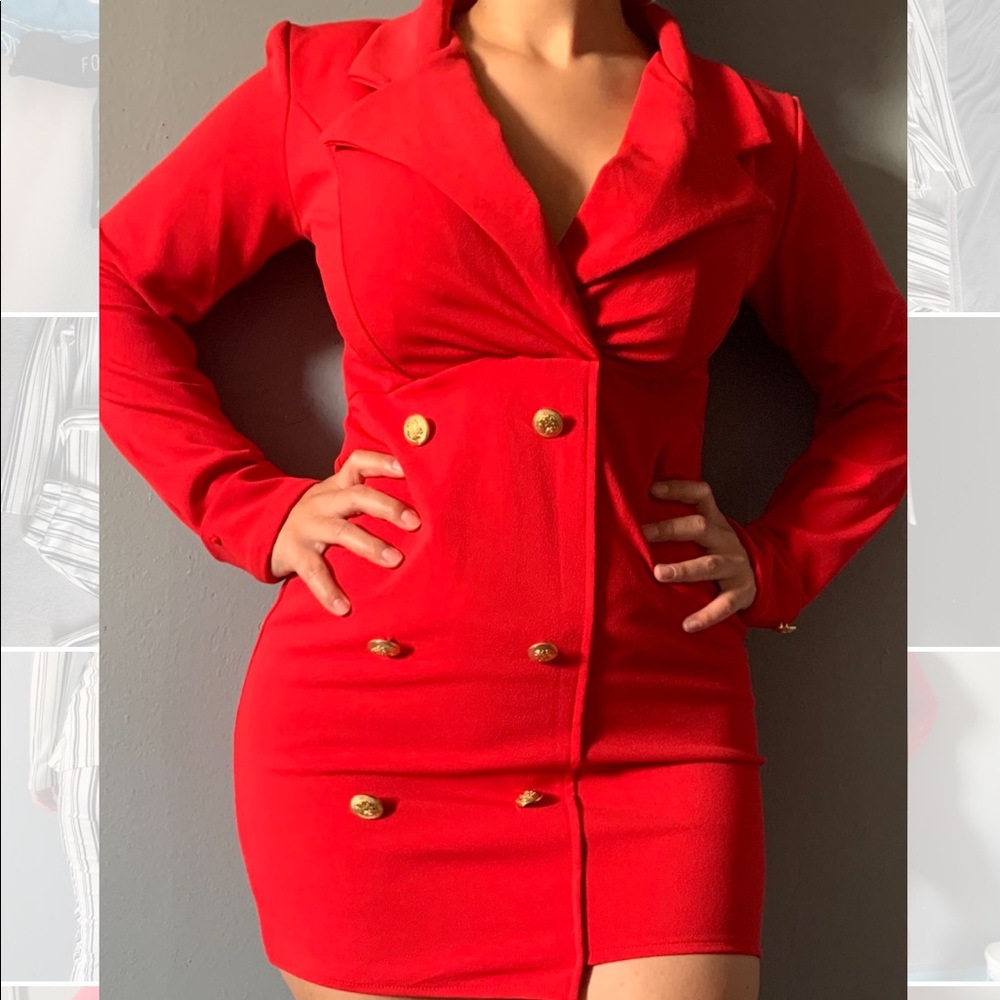 Bright red blazer dress